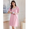 image:imageEkouaer Womens Nightgown Lace Trim V Neck Sleep Shirt Flare Short Sleeve Night Gown Pleated Nightshirt Ladies NightdressMisty Rose