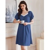 image:imageEkouaer Womens Nightgown Lace Trim V Neck Sleep Shirt Flare Short Sleeve Night Gown Pleated Nightshirt Ladies NightdressNavy Blue