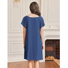 image:imageEkouaer Womens Nightgown Lace Trim V Neck Sleep Shirt Flare Short Sleeve Night Gown Pleated Nightshirt Ladies NightdressNavy Blue
