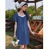 image:imageEkouaer Womens Nightgown Lace Trim V Neck Sleep Shirt Flare Short Sleeve Night Gown Pleated Nightshirt Ladies NightdressNavy Blue