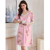 image:imageEkouaer Womens Nightgown Lace Trim V Neck Sleep Shirt Flare Short Sleeve Night Gown Pleated Nightshirt Ladies NightdressPink Flower