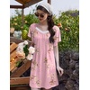 image:imageEkouaer Womens Nightgown Lace Trim V Neck Sleep Shirt Flare Short Sleeve Night Gown Pleated Nightshirt Ladies NightdressPink Flower