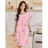 image:imageEkouaer Womens Nightgown Lace Trim V Neck Sleep Shirt Flare Short Sleeve Night Gown Pleated Nightshirt Ladies NightdressPink Flower