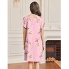 image:imageEkouaer Womens Nightgown Lace Trim V Neck Sleep Shirt Flare Short Sleeve Night Gown Pleated Nightshirt Ladies NightdressPink Flower