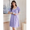 image:imageEkouaer Womens Nightgown Lace Trim V Neck Sleep Shirt Flare Short Sleeve Night Gown Pleated Nightshirt Ladies NightdressPurple Floral