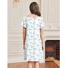 image:imageEkouaer Womens Nightgown Lace Trim V Neck Sleep Shirt Flare Short Sleeve Night Gown Pleated Nightshirt Ladies NightdressWhite Blue Floral
