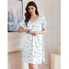 image:imageEkouaer Womens Nightgown Lace Trim V Neck Sleep Shirt Flare Short Sleeve Night Gown Pleated Nightshirt Ladies NightdressWhite Blue Floral