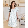 image:imageEkouaer Womens Nightgown Lace Trim V Neck Sleep Shirt Flare Short Sleeve Night Gown Pleated Nightshirt Ladies NightdressWhite Blue Floral