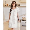 image:imageEkouaer Womens Nightgown Lace Trim V Neck Sleep Shirt Flare Short Sleeve Night Gown Pleated Nightshirt Ladies NightdressWhite Pink Flower