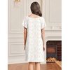 image:imageEkouaer Womens Nightgown Lace Trim V Neck Sleep Shirt Flare Short Sleeve Night Gown Pleated Nightshirt Ladies NightdressWhite Pink Flower