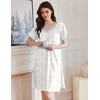 image:imageEkouaer Womens Nightgown Lace Trim V Neck Sleep Shirt Flare Short Sleeve Night Gown Pleated Nightshirt Ladies NightdressWhite Pink Flower