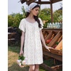 image:imageEkouaer Womens Nightgown Lace Trim V Neck Sleep Shirt Flare Short Sleeve Night Gown Pleated Nightshirt Ladies NightdressWhite Pink Flower