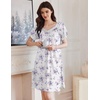 image:imageEkouaer Womens Nightgown Lace Trim V Neck Sleep Shirt Flare Short Sleeve Night Gown Pleated Nightshirt Ladies NightdressWhite Purple Flower