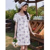 image:imageEkouaer Womens Nightgown Lace Trim V Neck Sleep Shirt Flare Short Sleeve Night Gown Pleated Nightshirt Ladies NightdressWhite Purple Flower