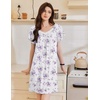 image:imageEkouaer Womens Nightgown Lace Trim V Neck Sleep Shirt Flare Short Sleeve Night Gown Pleated Nightshirt Ladies NightdressWhite Purple Flower