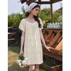 image:imageEkouaer Womens Nightgown Lace Trim V Neck Sleep Shirt Flare Short Sleeve Night Gown Pleated Nightshirt Ladies NightdressYellow Green Leaves