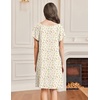 image:imageEkouaer Womens Nightgown Lace Trim V Neck Sleep Shirt Flare Short Sleeve Night Gown Pleated Nightshirt Ladies NightdressYellow Green Leaves