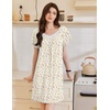 image:imageEkouaer Womens Nightgown Lace Trim V Neck Sleep Shirt Flare Short Sleeve Night Gown Pleated Nightshirt Ladies NightdressYellow Green Leaves