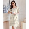 image:imageEkouaer Womens Nightgown Lace Trim V Neck Sleep Shirt Flare Short Sleeve Night Gown Pleated Nightshirt Ladies NightdressYellow Green Leaves