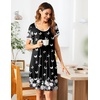 image:imageEkouaer Womens Nightgown Short Sleeve Sleepwear Comfy Sleepshirts Pleated Scoopneck Nightshirt SXXXLBlack Butterfly