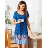image:imageEkouaer Womens Nightgown Short Sleeve Sleepwear Comfy Sleepshirts Pleated Scoopneck Nightshirt SXXXLBlue Purple Flower