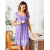 image:imageEkouaer Womens Nightgown Short Sleeve Sleepwear Comfy Sleepshirts Pleated Scoopneck Nightshirt SXXXLLilac White Flower