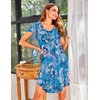 image:imageEkouaer Womens Nightgown Soft Sleepwear Pleated Sleepshirt Sleep Dress Short Sleeve Nightdress S3XLAbstract Flower