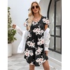 image:imageEkouaer Womens Nightgown Soft Sleepwear Pleated Sleepshirt Sleep Dress Short Sleeve Nightdress S3XLBlack Pink Flower