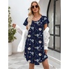 image:imageEkouaer Womens Nightgown Soft Sleepwear Pleated Sleepshirt Sleep Dress Short Sleeve Nightdress S3XLFloral Navy Blue
