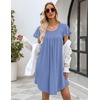 image:imageEkouaer Womens Nightgown Soft Sleepwear Pleated Sleepshirt Sleep Dress Short Sleeve Nightdress S3XLLight Blue