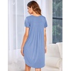 image:imageEkouaer Womens Nightgown Soft Sleepwear Pleated Sleepshirt Sleep Dress Short Sleeve Nightdress S3XLLight Blue