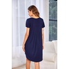 image:imageEkouaer Womens Nightgown Soft Sleepwear Pleated Sleepshirt Sleep Dress Short Sleeve Nightdress S3XLNavy Blue