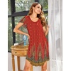 image:imageEkouaer Womens Nightgown Soft Sleepwear Pleated Sleepshirt Sleep Dress Short Sleeve Nightdress S3XLRed Plume