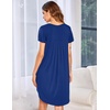 image:imageEkouaer Womens Nightgown Soft Sleepwear Pleated Sleepshirt Sleep Dress Short Sleeve Nightdress S3XLSnorkel Blue