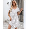 image:imageEkouaer Womens Nightgown Soft Sleepwear Pleated Sleepshirt Sleep Dress Short Sleeve Nightdress S3XLStar Print