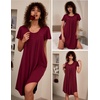 image:imageEkouaer Womens Nightgown Soft Sleepwear Pleated Sleepshirt Sleep Dress Short Sleeve Nightdress S3XLWine Red