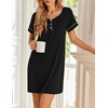 image:imageEkouaer Womens Nightgowns Short Sleeve Nightshirt Soft Night Gown Ladies Nightdress Comfy Pajama DressBlack