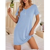 image:imageEkouaer Womens Nightgowns Short Sleeve Nightshirt Soft Night Gown Ladies Nightdress Comfy Pajama DressLight Blue