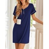 image:imageEkouaer Womens Nightgowns Short Sleeve Nightshirt Soft Night Gown Ladies Nightdress Comfy Pajama DressNavy Blue