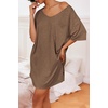 image:imageEkouaer Womens Tshirt Nightgown Cotton V Neck Sleepshirts Comfy Casual Nightshirt for WomenBrown