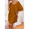 image:imageEkouaer Womens Tshirt Nightgown Cotton V Neck Sleepshirts Comfy Casual Nightshirt for WomenCaramel