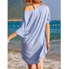 image:imageEkouaer Womens Tshirt Nightgown Cotton V Neck Sleepshirts Comfy Casual Nightshirt for WomenLight Blue