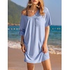 image:imageEkouaer Womens Tshirt Nightgown Cotton V Neck Sleepshirts Comfy Casual Nightshirt for WomenLight Blue