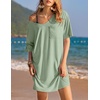 image:imageEkouaer Womens Tshirt Nightgown Cotton V Neck Sleepshirts Comfy Casual Nightshirt for WomenLight Green