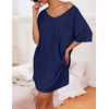 image:imageEkouaer Womens Tshirt Nightgown Cotton V Neck Sleepshirts Comfy Casual Nightshirt for WomenNavy Blue
