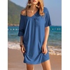 image:imageEkouaer Womens Tshirt Nightgown Cotton V Neck Sleepshirts Comfy Casual Nightshirt for WomenPeacock Blue