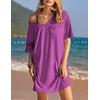 image:imageEkouaer Womens Tshirt Nightgown Cotton V Neck Sleepshirts Comfy Casual Nightshirt for WomenRose Purple