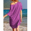 image:imageEkouaer Womens Tshirt Nightgown Cotton V Neck Sleepshirts Comfy Casual Nightshirt for WomenRose Purple