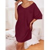 image:imageEkouaer Womens Tshirt Nightgown Cotton V Neck Sleepshirts Comfy Casual Nightshirt for WomenWine Red