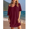 image:imageEkouaer Womens Tshirt Nightgown Cotton V Neck Sleepshirts Comfy Casual Nightshirt for WomenWine Red